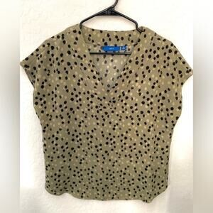 APT 9 | Olive Green Black Polka Dot Blouse | Size Medium